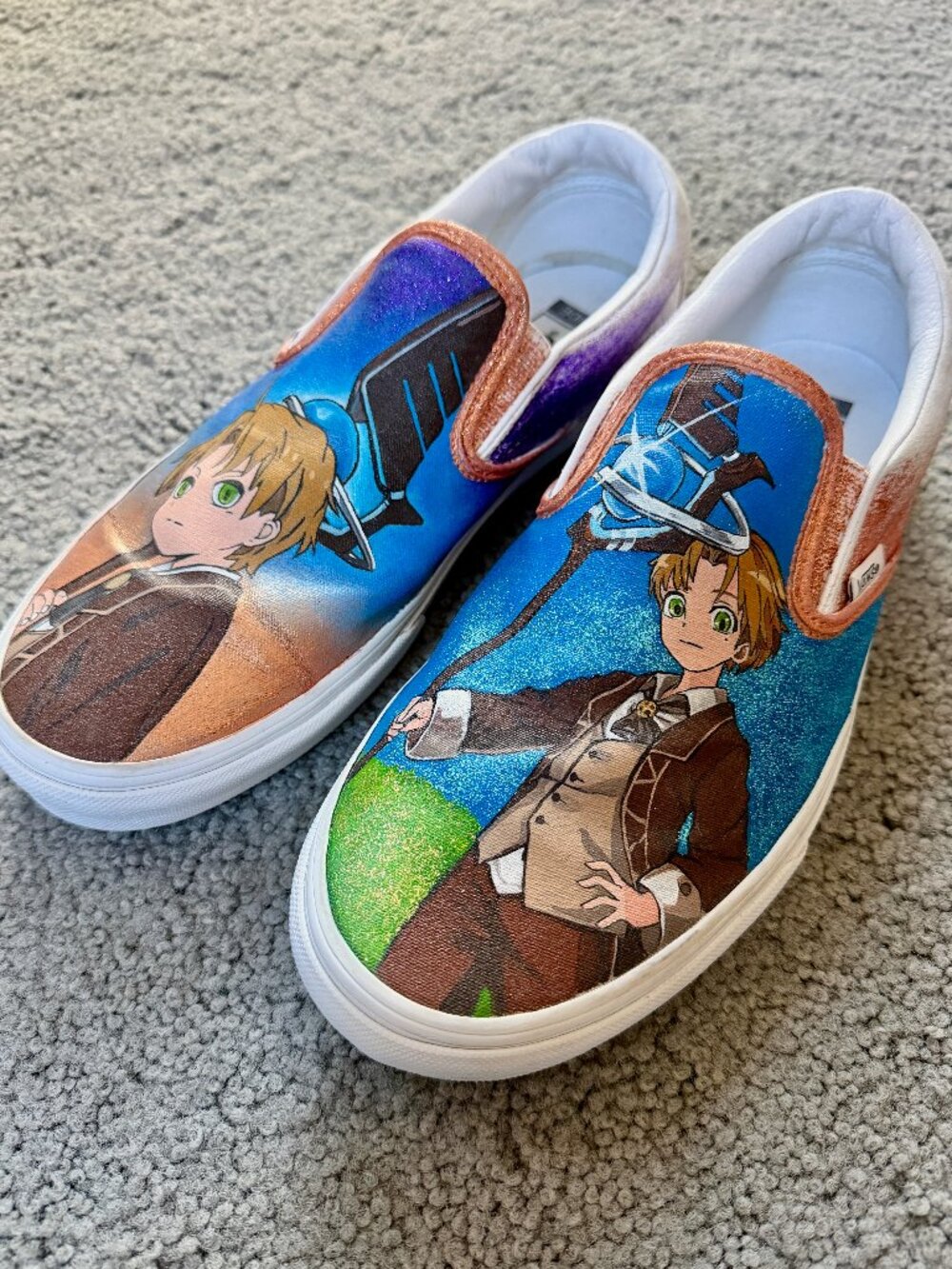 Custom Hand-Painted Vans Slip-On Wide Shoes - Mushoku Tensei Rudeus Anime Men 11 - Picture 2 of 13